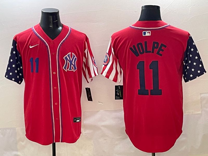Men New York Yankees #11 Volpe Red a generation of national flags Jointly Name 2025 Nike MLB Jersey style 4->new york yankees->MLB Jersey